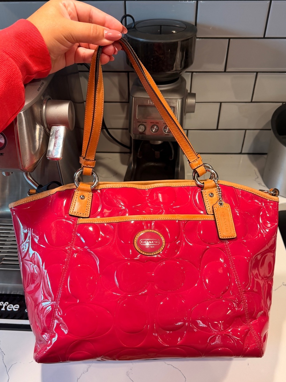 Coach Peyton 2012 Embossed Barbie Pink Patent Leather Crossbody Tote Bag - Picture 3 of 13